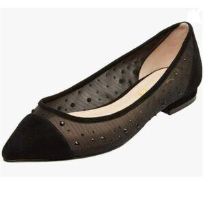 XYD Black Elegant Pointed Toe Rhinestone Mesh Low Heel Crystal Dress Shoes